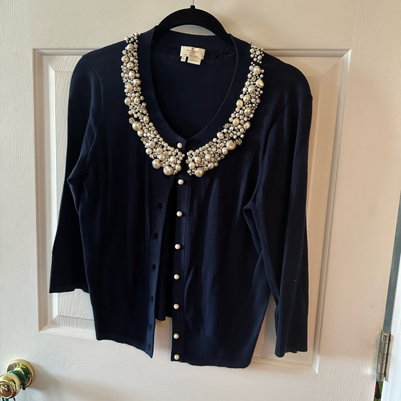 Kate Spade blue cardigan with pearl neckline and pearl buttons - Picture 2 of 4